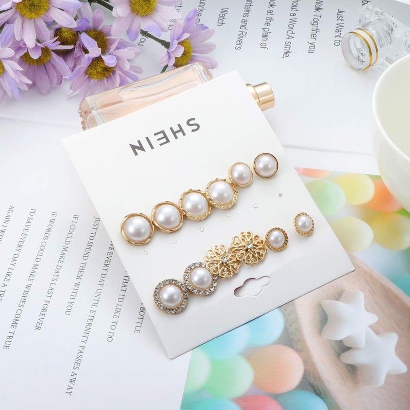 LOYALLOOK 63 Pairs Assorted Multiple Stud Earrings for Women Simple Cute Flower Big Hoop Earrings Moon Geometric Leaf Arrow Bow CZ Ball Heart Faux Pearl Earrings Set (63 pairs a set) - Image 3